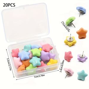 TEMU 20개 귀여운 별 모양 푸시핀 세트 (캔디 컬러), 홈 데코용 3D 크리에이티브 블랙보드 푸시핀, 재사용 가능한 썸택스