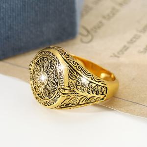 TEMU 1pc 남성용 반지 - 고전적인 브론즈 색상, 신비로운 잎무늬, 고품질의 구리, 파티, 콘서트, 연중무휴 착용에 적합, 남자 친구에게 이상적인 선물