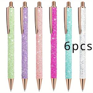 TEMU 6개의 사랑스러운 다이어리 펜, 반짝이는 볼펜과 리트랙터블 블랙 잉크, 1,0mm 팁이 있는 아름다운 선물