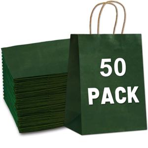TEMU 50개 선물 가방, 21x15x8cm , 다크 그린, 네이비 블루 종이 봉투, 소규모 비즈니스 크리스마스 대량용, 결혼식 파티 선물 가방, 쇼핑 런치백, 할로윈 트릭 또는 간식 가방, 크리스마스에 가장 적합한 선물 가방, 축제 포장