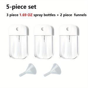 TEMU 5개 세트 휴대용 미니 스프레이 병 - 3병 + 소형 깔때기 2개 포함, 1.69oz / 1.29oz 선택 가능, 투명 플라스틱, 미세 분사, 무향, 여행 및 화장품용, 어디서나 사용 가능한 페이셜 미스트, 여행 필수 아이템 | 패션 스프레이 병 | 내구성 있는 플라스틱