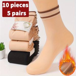 TEMU 10개입 5켤레 따뜻한 양말 가을 겨울용 심플 두꺼운 스틸스타킹 커피 여성용 내구성 좋은 편안한 미드컷 짧은 양말