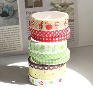 TEMU 6롤 한국 스크랩북 테이프 - 매트 마감, 레드/그린/파스텔 컬러, 자체 접착식, 저널링, 플래너, DIY 공예용 - 귀여운 스테셔너리, 선물 포장, 파티 장식, 플레이풀 패턴|편지지