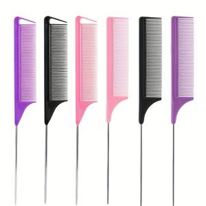 TEMU 6개 세트 긴 스틸 나일론 가위, 미용실 헤어 스타일리스트용 마우스 테일 가위, 여성용 뾰족한 금속 분할 가위, 보라색, 검정색, 핑크색