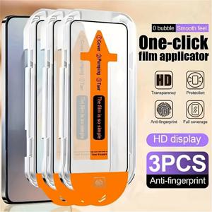 TEMU 삼성 갤럭시 S21 S22 S23 S24 S25 FE 울트라 5G용 HD 강화유리 보호필름, 버블 프리 클린룸 설치 스티커 포함 (3개입)