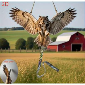 TEMU 2D 평면, 1개 리얼리스틱 매달리는 올빼미 새 퇴치기 - 반사 테이프와 딸랑거리는 종, 전기 불필요, 정원/농장/테라스용 양면 플라스틱 새 퇴치기, 쉬운 설치 디자인