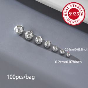 TEMU 100개/50개/30개/20개/10개 S925 스털링 실버 비즈 2/2.5/3/3.5/4/4.5/5mm 라운드 구슬, 팔찌 및 앵클릿 만들기용 DIY 공예 재료, 주얼리 액세서리, 팔찌 제작용 비즈, DIY 주얼리 만들기 소품, 펜던트, 주얼리 제작용 비즈|팔찌|DIY