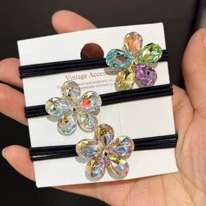 TEMU 3개 세트 컬러풀 플라워 글리터 헤어 타이 - 고탄력 반짝이 포니테일 밴드, 여성용 일상용 우아한 머리끈