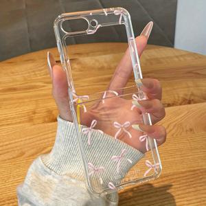 TEMU 핑크 리본이 달린 투명한 휴대폰 케이스, 삼성 갤럭시 Z Flip 7, Fold 6, V51, W43, M3용 - 낙하방지 충격보호 이중접힘형 소프트커버 (Z Folder 3/2/1/4, 폴드 4/3/2, 플립 5/4/3 지원), Cute Design & Stylish Cover