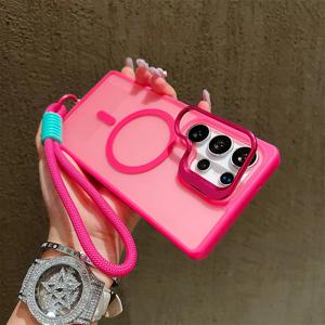 TEMU 매트 마그네틱 렌즈 브라켓 랜야드 스탠드 폰 케이스 - 삼성 갤럭시 S24 S25 플러스 S23 울트라 FE A56 A16 무선 충전 커버