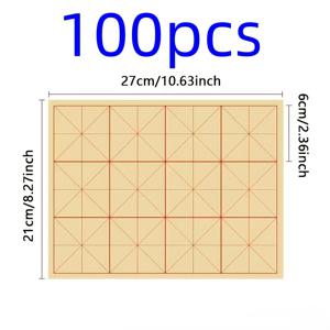 TEMU 100장 초보자용 그리드 종이 - 전통 중국 서예, 수묵화 및 미술 용품에 적합, 가이드 라인 포함 잉크 얼룩 표면, 쌀종이 서예, 구조적 연습, 사용하기 쉬운 재료