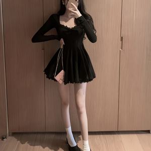 TEMU 2025 가을 신상 여성용 Pure & 레이스드레스, 슬림웨이스트 플리츠 A라인 치마|가을원피스