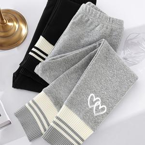 TEMU 2개 여아용 하이웨이스트 레깅스 - 신축성 좋은 슬림핏 캐주얼 바지 (봄 & 가을용), 블랙 & 화이트 세로 , 편안한 캐주얼 복장, 야외 활동에 적합, 하이웨이스트 레깅스, 발랄한 디자인, 고탄성 원단