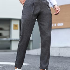 TEMU 남성용 슬림핏 차콜그레이 드레스팬츠 - 내장형지퍼, 주름방지 사계절 정장 & 비즈니스캐주얼 바지, 기계세탁 가능한 긴발목길이로 오피스, 웨딩,