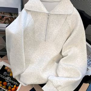 TEMU 여성용 포근한 플리스 안감 하이넥 풀오버 조절 가능한 지퍼 - 캐주얼 긴팔 스웨트셔츠, 단색, V넥, 두꺼운 & 따뜻한 가을/겨울용, 캐주얼 웨어 | V넥 스웨트셔츠 | 플리스 안감 스웨트셔츠, 조깅 스웨터, 남성용 보머 아우터웨어, 헤어글로우 크림 나이트베이티 에센스 롤링 헤어 마사지기 여성용 심플 헤어 케어 도구