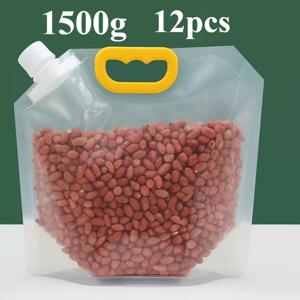 TEMU 12개 재사용 가능한 플라스틱 식품보관백, 일방향 밸브 & 투명창 - 헤비듀티 사각형 수납함 (둥근모서리 & 걸이 시스템) - 주방 팬트리, 냉장고, 냉동실용 - 공기 밀폐: 쌀/밀가루/곡물/견과류/콩/파스타 - 절약적인 디자인, 내구성 & 세척 쉬움 - 이지액세스를 위한 배출포트가 있는 투명한 Food Preservation Bag