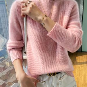 TEMU 여성용 우아한 하이넥 스웨터 - 부드럽고 두꺼운 긴팔 풀오버, 연분홍색, 가을/겨울용 루즈핏, 레이어링 또는 단독 착용에 완벽, 겨울 의류 | 우아한 니트웨어 | 질감