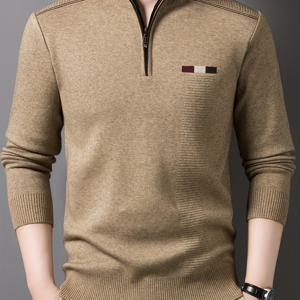 TEMU 남성용 풀지퍼 니트 스웨터 - 보온형 긴팔 겨울코트, 라운드넥으로 캐주얼 & 포멀한 디자인의 전면 지퍼로 잠금되는 기능이 있으며, 세탁기 사용 가능. 아버지날에 딱! 베이지/블루/네이비/검정/갈색 (다양한 데일리와 공식적인 착용)