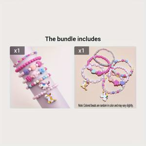 TEMU 유니콘, 꽃 & 하트 펜던트가 있는 6개 세트 소녀 참 팔찌 - 생동감 넘치는 파스텔 색상의 컬러풀 아크릴 비즈, 창의적인 놀이, 파티 행사, 일상 행사, 선물 행사, 사계절용, 만화 패턴, 귀여운 테마, 레진 펜던트 재질, 선물용, 청소년용