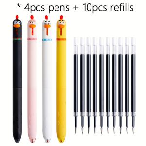 TEMU 14개/세트 귀여운 앵무새와 병아리 프레스 젤펜, 검정 잉크 펜, 미끄럼 방지 고무 바디, 스트레스 해소, 고급스러운 외관, 귀여운 0.5mm, 빠른 건조와 부드러운 필기감 (4개 펜+10개 리필), 귀여운 젤펜, 지우개 가능한 컬러 펜, 화려한 펜, 귀여운 펜 대량 구매, 잉크 젤펜