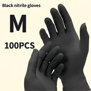 TEMU 100개 일회용 니트릴 장갑, 다용도 가정용 청소용 장갑, 방수, 페인팅, 미용, 집안 청소에 적합 (검정색), 양손 사용 가능