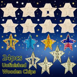 TEMU 24개 세트 목재 삼차원 별 모양 펜던트, 축제 장식에 이상적입니다. 이 무색 장식품은 크리스마스, 생일 공예, 파티 또는 홈 데코, 크리스마스 장식, 크리스마스 장식에 적합합니다