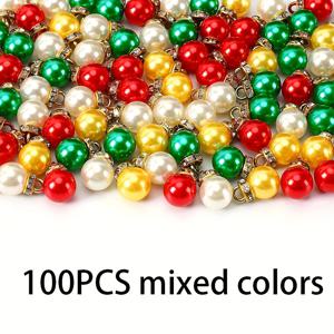 TEMU 50/100 미니 크리스마스 장식 세트 - 빨간색, 녹색 & 금색 글리터 볼과 걸이 링, 빈티지 크리스마스 트리 장식, 파티, 가랜드, 가랜드 - 튼튼한 플라스틱 휴일 장식 - DIY 공예 및 홈 데코용 대량, 파티 용품, 휴일 디자인, 광택 마감, 휴일 볼, 공예 애호가용