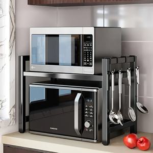 TEMU 2/3단 확장형 조절 가능 전자레인지 스탠드, 6개 후크 포함 - 헤비듀티 탄소강 주방 선반, 공간 절약 디자인, 식기 및 도구용, 쉬운 조립, 전자레인지 커버, 홈 정리, 컴팩트 선반 유닛, 공간 절약 구매자, 랙, 주방 수납대, 주방 정리 및 보관, 다목적 선반, 내구성 있는 탄소강|전자레인지