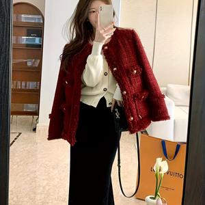 TEMU 여성 버건디 파티 재킷 - 우아한 포멀 & 데일리 아우터, 크리스마스, 새해, 사무실용 구조적인 핏 긴소매 코트 - 소녀스러운 겨울 재킷, 간편한 관리 파티 , 축제 분위기 의상, 세련된 디자인