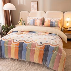 TEMU 7색 무지개 따뜻한 플러시 겨울 이불, 아늑한 침구, 겨울 편안함, 스타일리시한 침구, 무지개 패턴, 부드러운 원단, 플러시 소재, 따뜻한 담요, 따뜻함 추구자, 홈 데코 애호가, 따뜻한 겨울 이불, 세탁 가능한 커버 없는 침대, 킹 사이즈 컴포터, 퀼트 침대 커버, 더블 겨울 이불