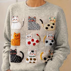 TEMU 여성용 양무늬 겨울 코지 스웨터 - 라운드넥 긴팔 풀오버 블라우스, 캐주얼 가을 겨울 레이어링 상의, 드레스나 청바지에 어울리는 핸드워시 가능한 논스트레치 스웨터