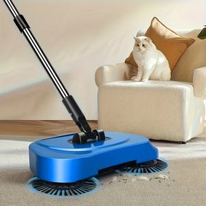 TEMU 회전 빗자루 & 쓰레받이 포함 3-in-1 핸즈프리 스위핑 모프 - 스테인리스 스틸 & 이중색 디자인, 침실, 욕실, 주방, 거실 바닥 청소용 - 쉬운 청소, 다목적 바닥 클리너, 효율적인 청소 도구, 내구성 있는 청소 도구, 가정용 청소기, 진공 빗자루, 홈 클리닝 빗자루, 홈 클리닝 진공, 산업용 진공, 다기능 매직 빗자루
