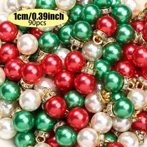 TEMU 90개 다색 크리스마스 미니 볼 장식 - 모조 진주 펜던트, 휴일 파티 장식용 빈티지 글리터 볼, 실내 DIY 공예 재료, 아크릴 소재, 크리스마스 트리 걸이 및 축제 홈 장식에 완벽, 크리스마스 장식, 크리스마스에 가장 적합, 비즈, 참, 보석 만들기 재료