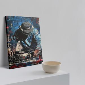 TEMU 1개 프레임 DJ 장면 캔버스 벽 예술 - DJ & 턴테이블 디자인의 다이내믹 뮤직 포스터, 블루 & 레드 스타일, 야외 공간, 바, 홈 데코에 완벽, 음악실 장식, 마스크, 여성의 전설, 드라이빙 코크핏, 즉시 걸 수 있는 프레임 아트, 벽 장식 그림