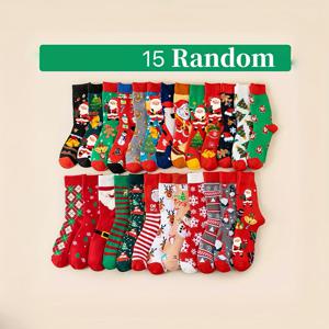 TEMU 15/20켤레 여성용 크리스마스 양말 - 랜덤 색상 (레드, 그린, 브라운, 골든) - 포근한 미드 카프 따뜻함 - 세탁기 사용 가능 - 크리스마스, 사무실, 여성용 크리스마스 양말, 남성용 크리스마스 양말, 크리스마스 양말을 위한 완벽한 선물