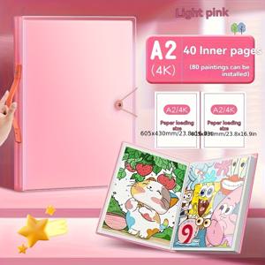 TEMU 대용량 40/60페이지 실험실 배양 페인팅 보관 앨범 (손잡이 포함) - A3-A2 사이즈, 80/120장 사진 수납, 휴대용 DIY 공예 프로젝트 디스플레이 & 정리함, 보석 아트 애호가를 위한 방진 PP 플라스틱 커버 홈 데코 및 공예 용품|보석십자수|아크릴물감