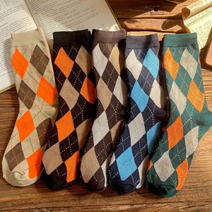 TEMU 여성용 미드 캐프 양말 5켤레 세트, 로마스 체크 대비 컬러 레트로 에스닉 스타일 패션 트렌디 고급스러운 여성 스타킹, 봄/가을용 얇고 통기성 좋은 수분 흡수 스포츠 캐주얼 스트리트웨어 대학생 데일리 웨어, 여성용 양말,여성용 무릎 높이 양말,여성용 양말,여성용 긴 양말,여성 양말