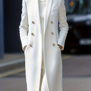 TEMU 여성용 우아한 롱 코트 - 시크한 오피스룩부터 파티룩까지, 구조적인 H자 실루엣, 버튼 앞면 클로저, 가을/겨울용 롱 포멀 & 데일리 코트, 전문 여성, 고품질 소재, 클래식 실루엣, 가을 패션