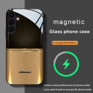 TEMU 패셔너블한 혁신적인 골드 & 블랙 스플라이스 패턴 마그네틱 강화유리 휴대폰 케이스, 삼성 갤럭시 노트20/S20/S21/S22/S23/S24/S25 플러스 울트라 FE 호환, 삼성 휴대폰 케이스, 삼성폰 케이스, 삼성 케이스, 삼성 남성용 폰 케이스, 삼성커버, S 쿨 폰 케이스, 블랙 앤 화이트 보우타이 패턴 삼성폰 케이스|S21케이스