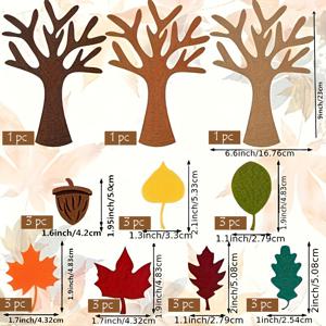 TEMU 24개 DIY 펠트 나무 공예 키트 - 사전 절단된 단풍잎 모양 & 갈색 나무줄기 스틱 포함 / 추수감사절, 할로윈, 부활절 파티 장식, 교실 문 벽걸이, 가을 잎사귀