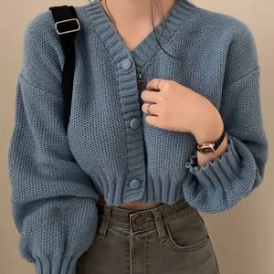 TEMU 여성용 시크한 V넥 가디건 - 긴소매, 단색, 우아한 가을/겨울 아우터, 버튼 디테일, 가벼운 원단, 캐주얼 또는 포멀한 행사에 적합, 가을 겨울 의류 | V넥 가디건 | 구조, 캐주얼 아우터