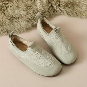 TEMU 여성용 겨울 슬립온 모카신 - 플러시 & 두꺼운 고무 밑창, 따뜻한 베이지/연갈색 라운드토 발레 슈즈, 부드러운 패브릭 어퍼 캐주얼/아웃도어 신발, 추운 날씨에 딱 맞는 편안하고 관리 쉬운 신발