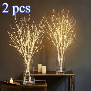 TEMU 2피스 장식용 야광 자작나무 가지, 배터리 구동 인조 가지 조명 - 우아한 실내 크리스마스 및 새해 장식, 스타일리시 홈 액세서리, 독서 조명 장식 - 휴일 행사에 적합 - 배터리 미포함