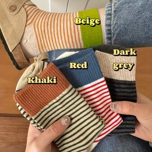 TEMU 여성용 두꺼운 줄무늬 보트 양말 4켤레 - 주름 칼라 & 커프, 멀티컬러 (베이지/브라운/블랙/화이트/네이비) 겨울용 따뜻한 타이츠, 손세탁 전용, 청바지 & 드레스용 캐주얼 신발, 포근한 양말