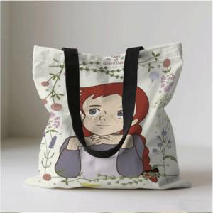 TEMU 앤과 꽃 & 그린 게이블스의 앤 문학 토트백 - 튼튼한 검은색 손잡이가 있는 대형 사각 쇼핑백, 팬들을 위한 내구성 있는 책 커버 디자인, 장보기, 선물용 (앤 셜리 영감)