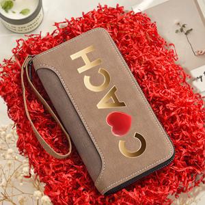 TEMU 1개 코치 지갑 & 폰 케이스 홀더 - 골드톤 브라운 지퍼 카드 홀더 랜디 포함, 멀티포켓 오거나이저 (동전 지갑/키 홀더) - 여행 및 일상 사용을 위한 스타일리시 코치 브랜드 액세서리