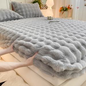 TEMU 1개 엑스트라 롱 매트리스 커버 - 미끄럼 방지 그립 플러시 침대 커버, 퀸/킹/풀/더블 침대용 부드러운 침구, 세탁기 사용 가능 - 매트리스 호환, 포근한 침실, 편안한 원단, 홈 데코레이터