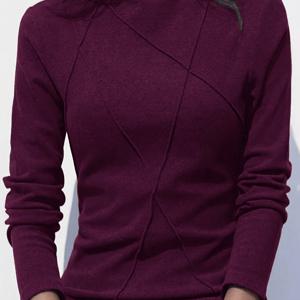 TEMU 여성용 버건디/진보라 터틀넥 스웨터 - 두꺼운 겨울 레이어링 탑, 피쉬본 칼라, 고탄력 & 세탁기 사용 가능 - 블라우스, 드레스, 재킷용 올시즌 베이스 레이어 셔츠 (리치 퍼플)
