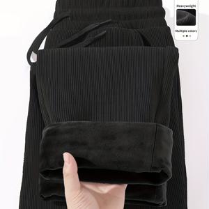 TEMU 남성용 헤비웨이트 플리스 안감 레그 팬츠 - 드로스트링 허리, 논스트레치 원단, 추운 날씨용 두꺼운 겨울 바지, 포멀 & , 겨울 바지, 캐주얼 웨어, 단색 디자인, 튼튼한 구조, 오피스룩, 츄리닝 바지 남성, 남성바지, 남자가을바지, 남성 여름 바지, 트레이닝복 바지, 남자|냉장고바지|남자바지|바지