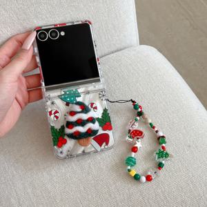 TEMU 크리스마스 테마 깃털 패브릭 접이식 휴대폰 (손목 스트랩 포함), 갤럭시 Z 플립 3, 4, 5, 6, 7 호환, 크리스마스 휴대폰, 핸드폰케이스, 휴대폰케이스, 케이스핸드폰, 아이폰케이스, 핸드폰케이, 폰케이스갤럭시, 휴대폰케이스갤럭시, 폰케이스